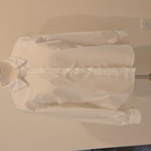 White Button-Up Shirt with Pearl Collar